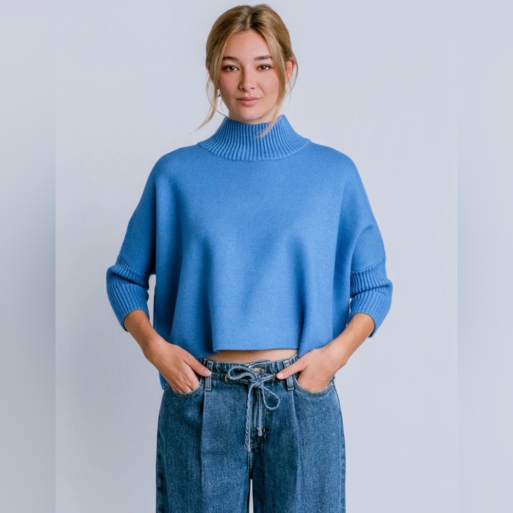 Kerisma Aja Ribbed Mock Neck Sweater – Powder Blue – One Size